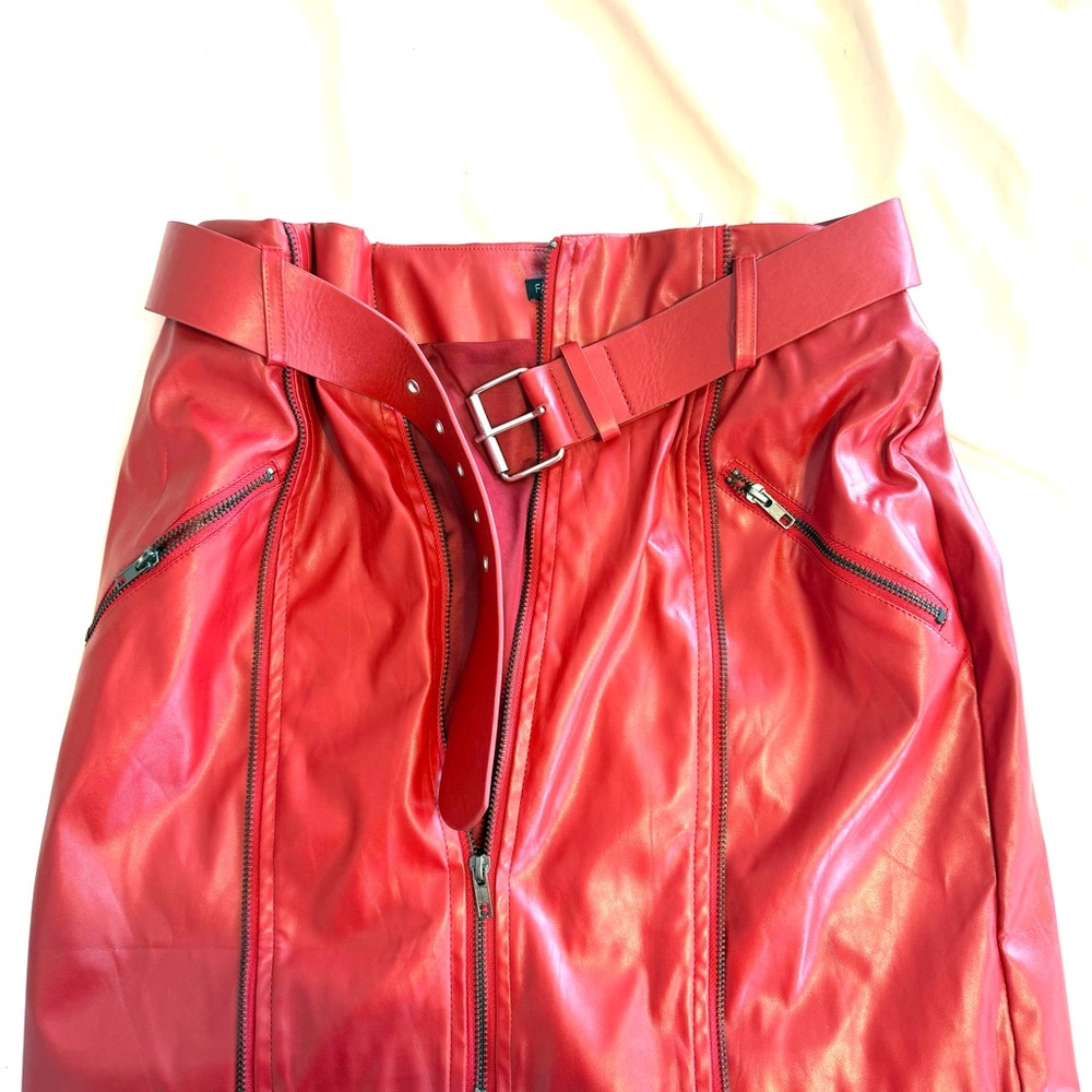 Fashion Nova Red Faux Leather Skirt